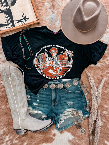 Cowboy Rodeo Crop Tee (Black)