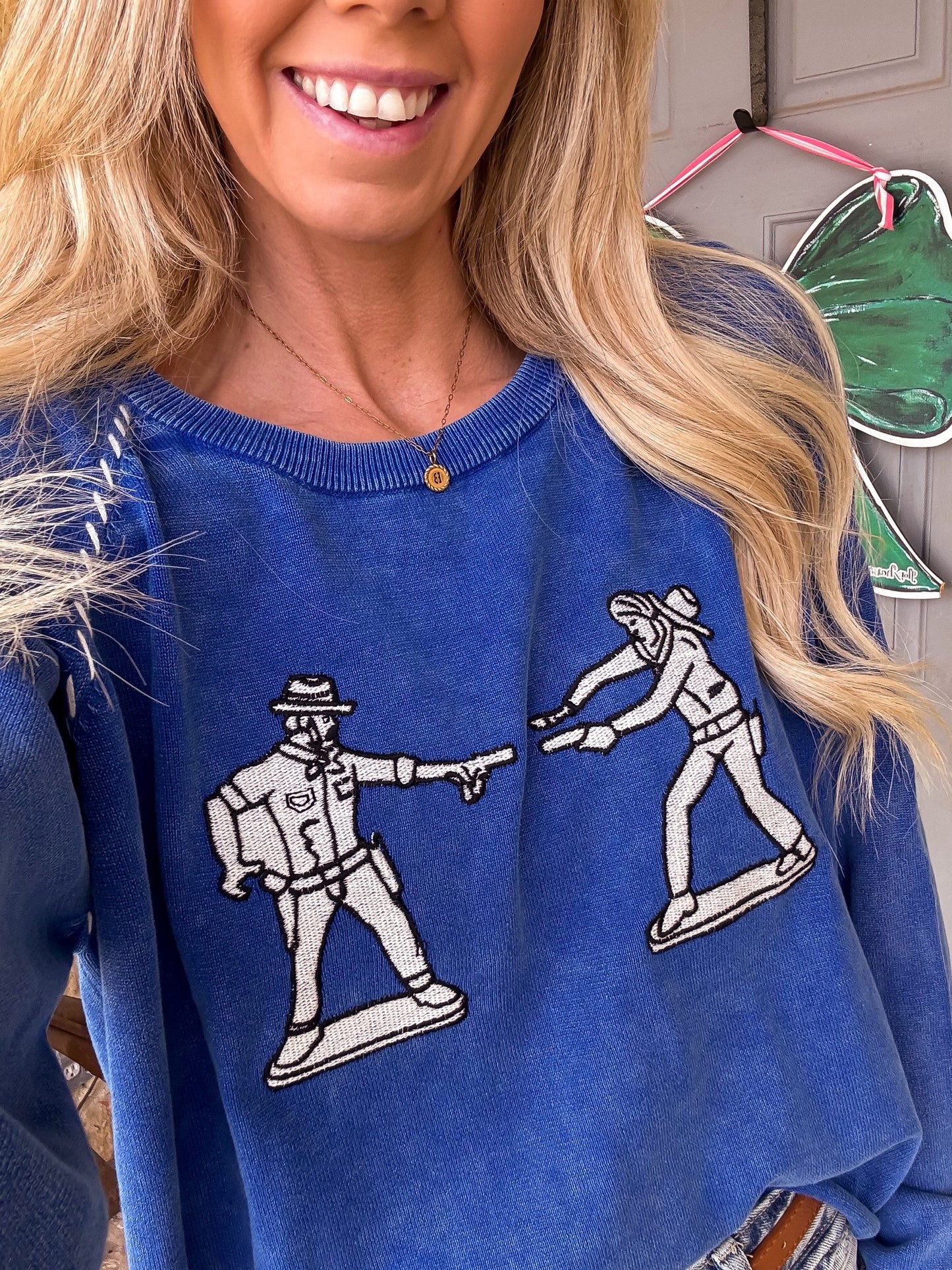 The Tilden Cowboy Cropped Sweater (Blue) - The Vintage Emmie