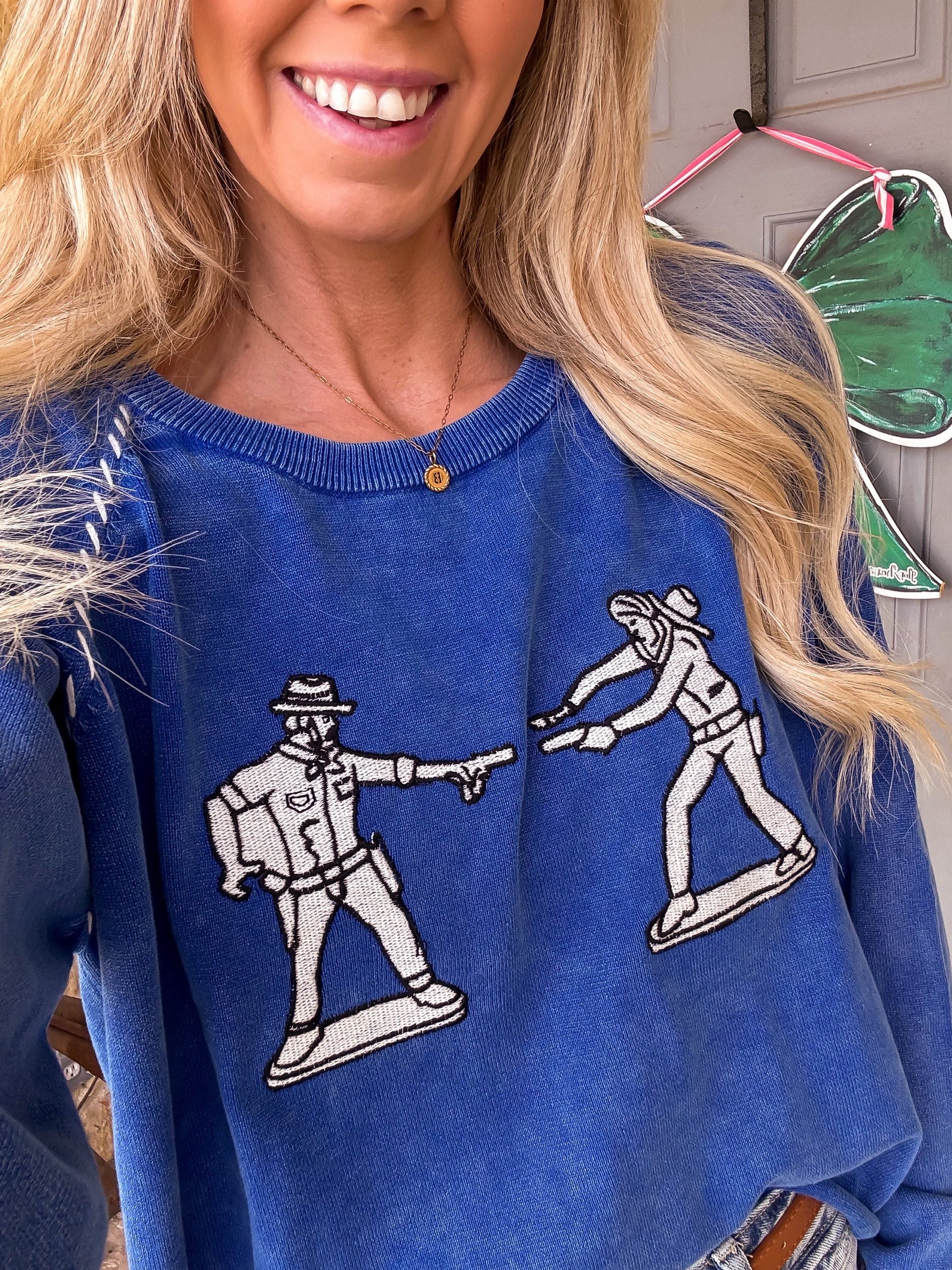 The Tilden Cowboy Cropped Sweater (Blue) - The Vintage Emmie