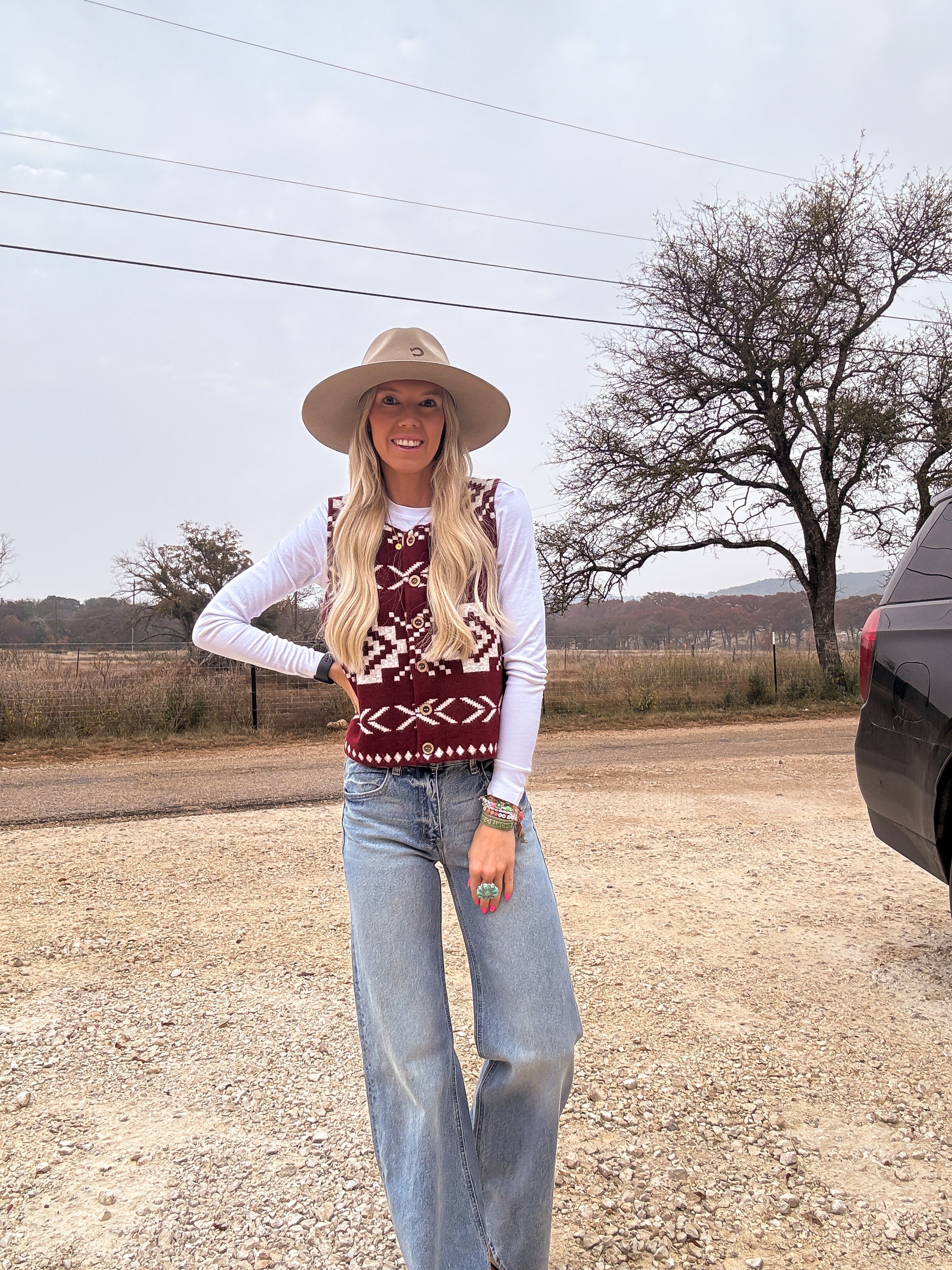 The Emory Sweater Vest (Red Aztec) - The Vintage Emmie