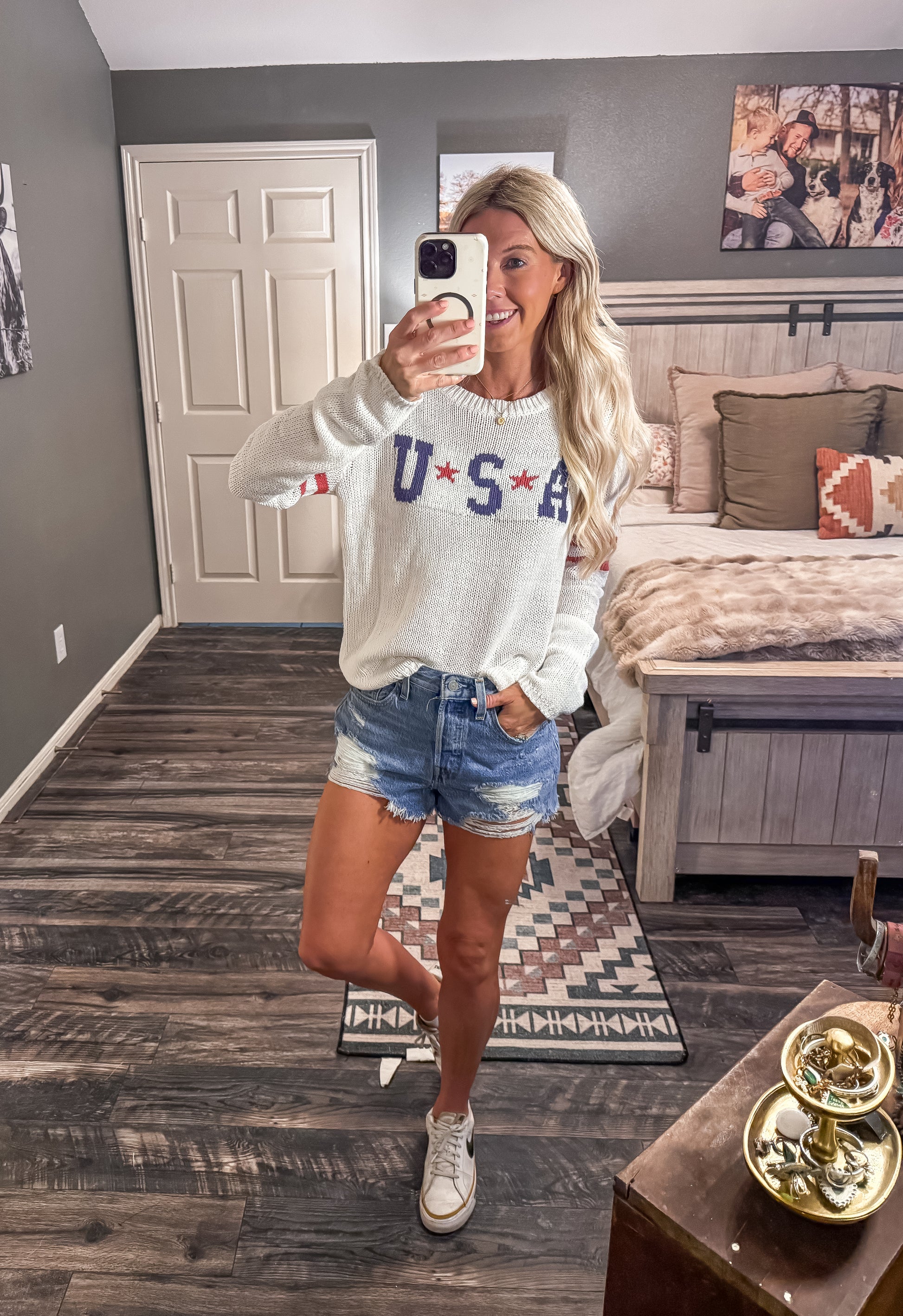 USA Knit Sweater (Off White) - The Vintage Emmie