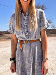 The Sabinal Oversized T-Shirt Dress (Washed Denim)