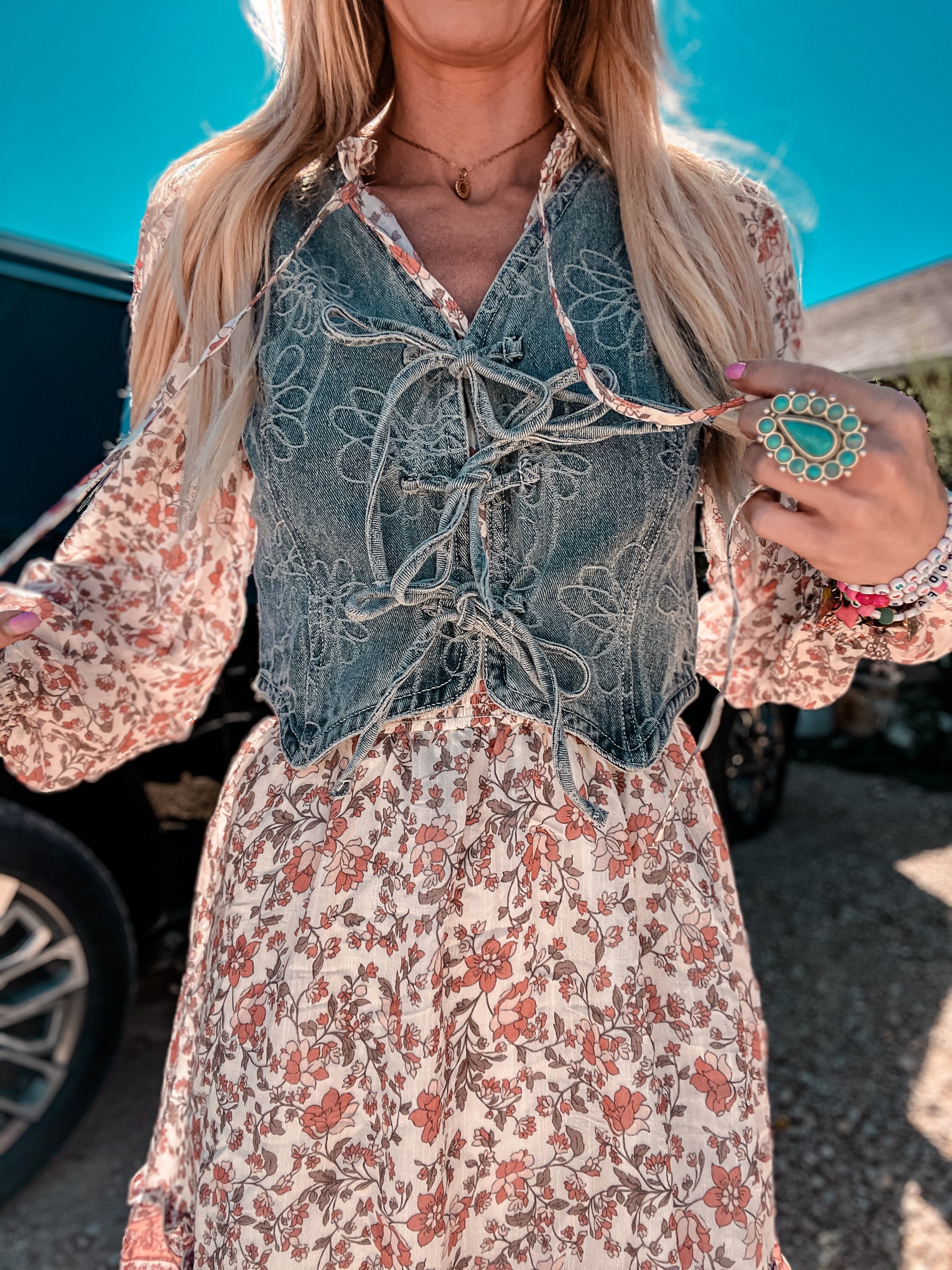 The Voca Floral Denim Vest - The Vintage Emmie