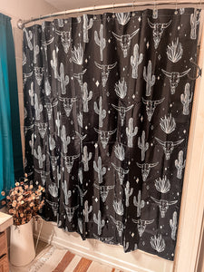 Cactus & Bull Skull Shower Curtain (Black)