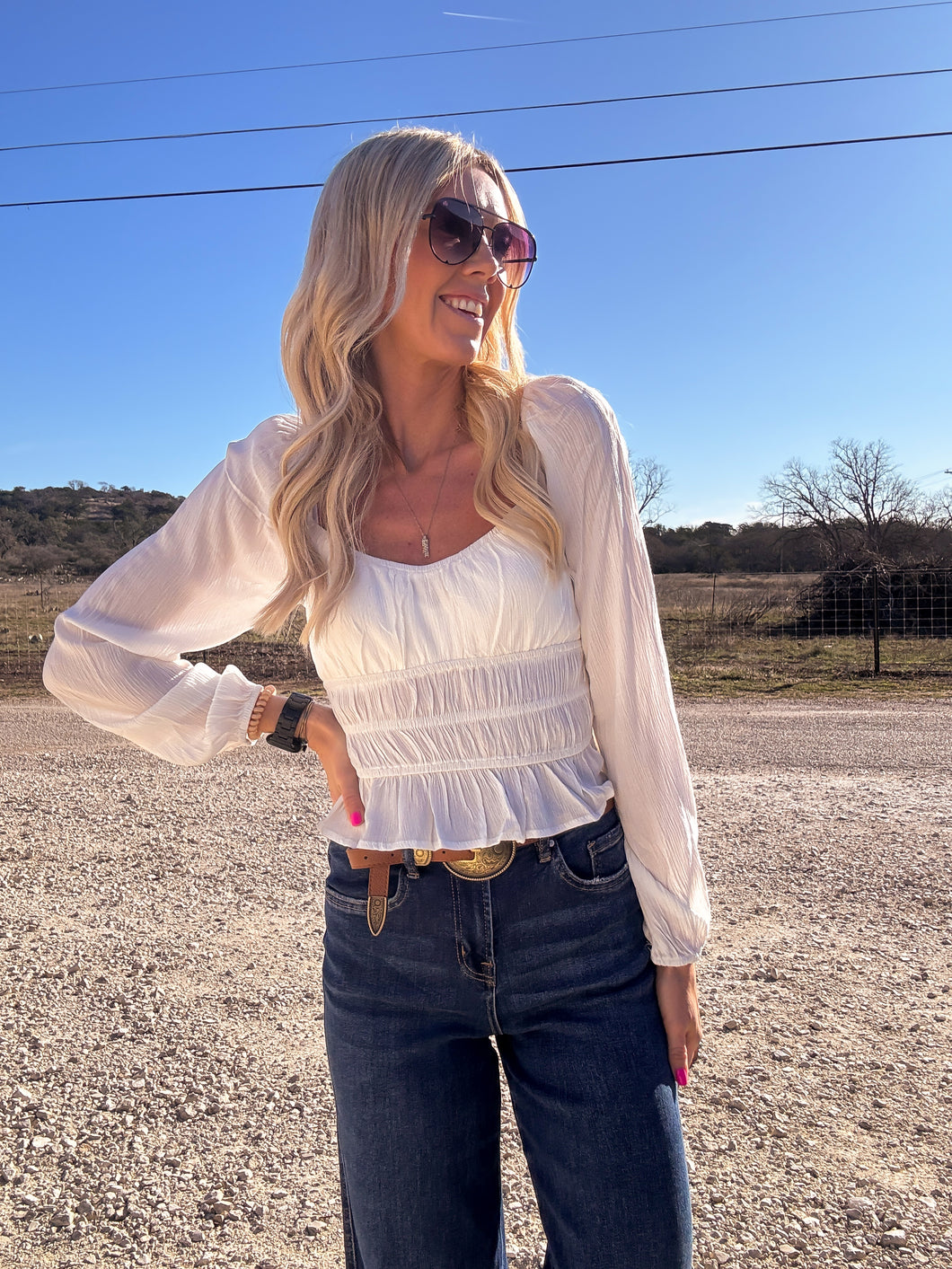 The Conway Smocked Top (White)