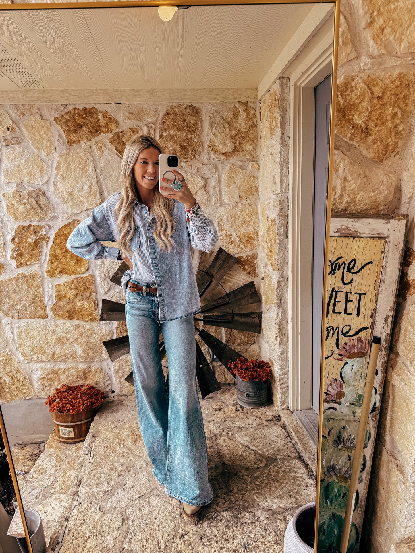 The Texola Stripe Button Down (Denim) - The Vintage Emmie