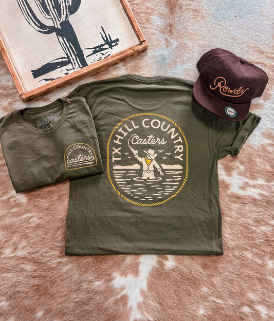 Hill Country Casters Tee (Military Green) - The Vintage Emmie