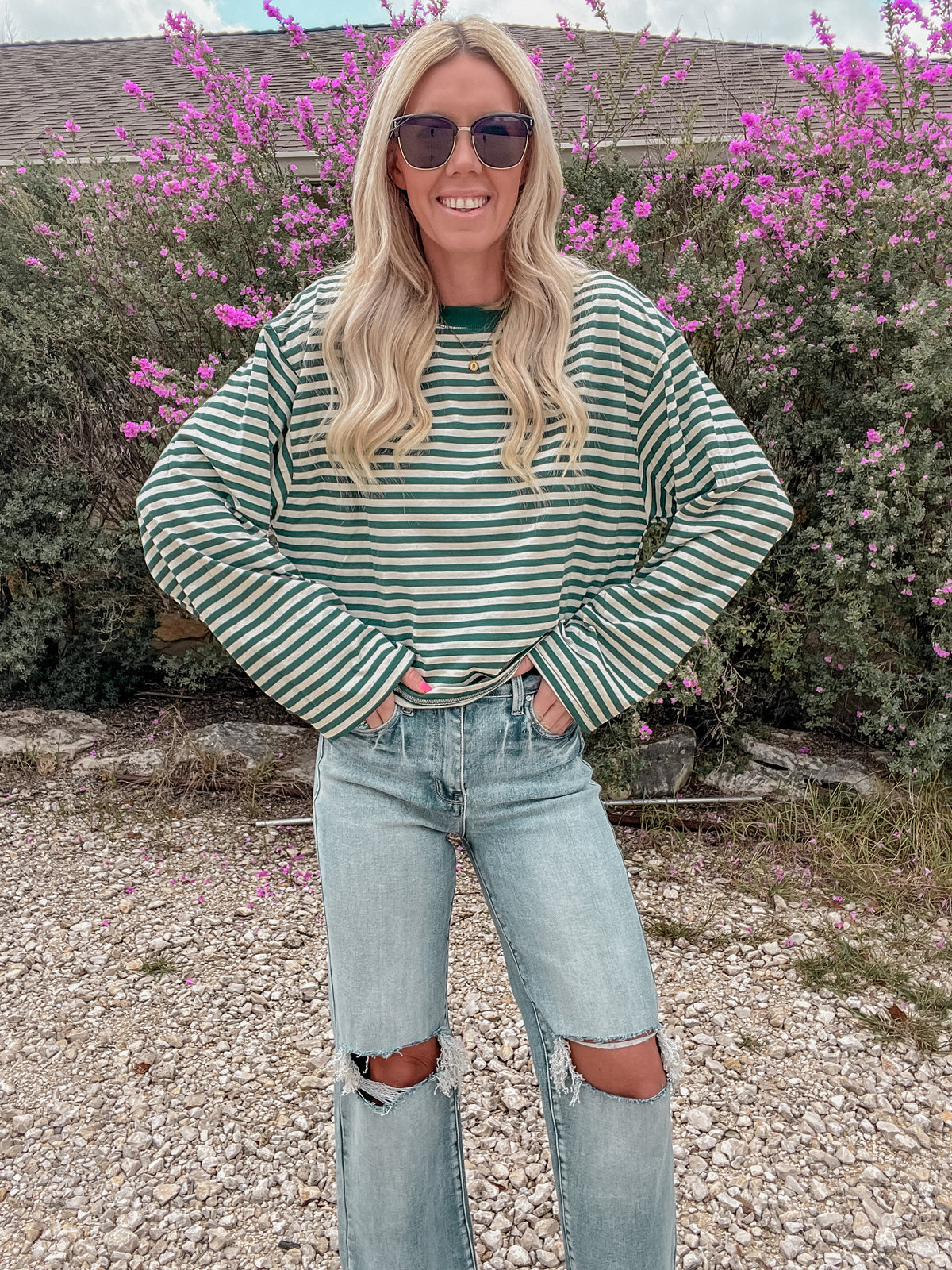 The Frisco Long Sleeve Stripe Top (Green)
