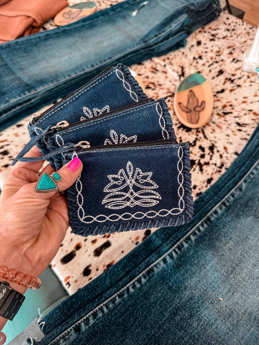 Tooled Leather Coin Purse (Blue Boot Stich)