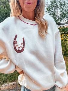 The Rodeo Embroidered Sweatshirt (White) - The Vintage Emmie