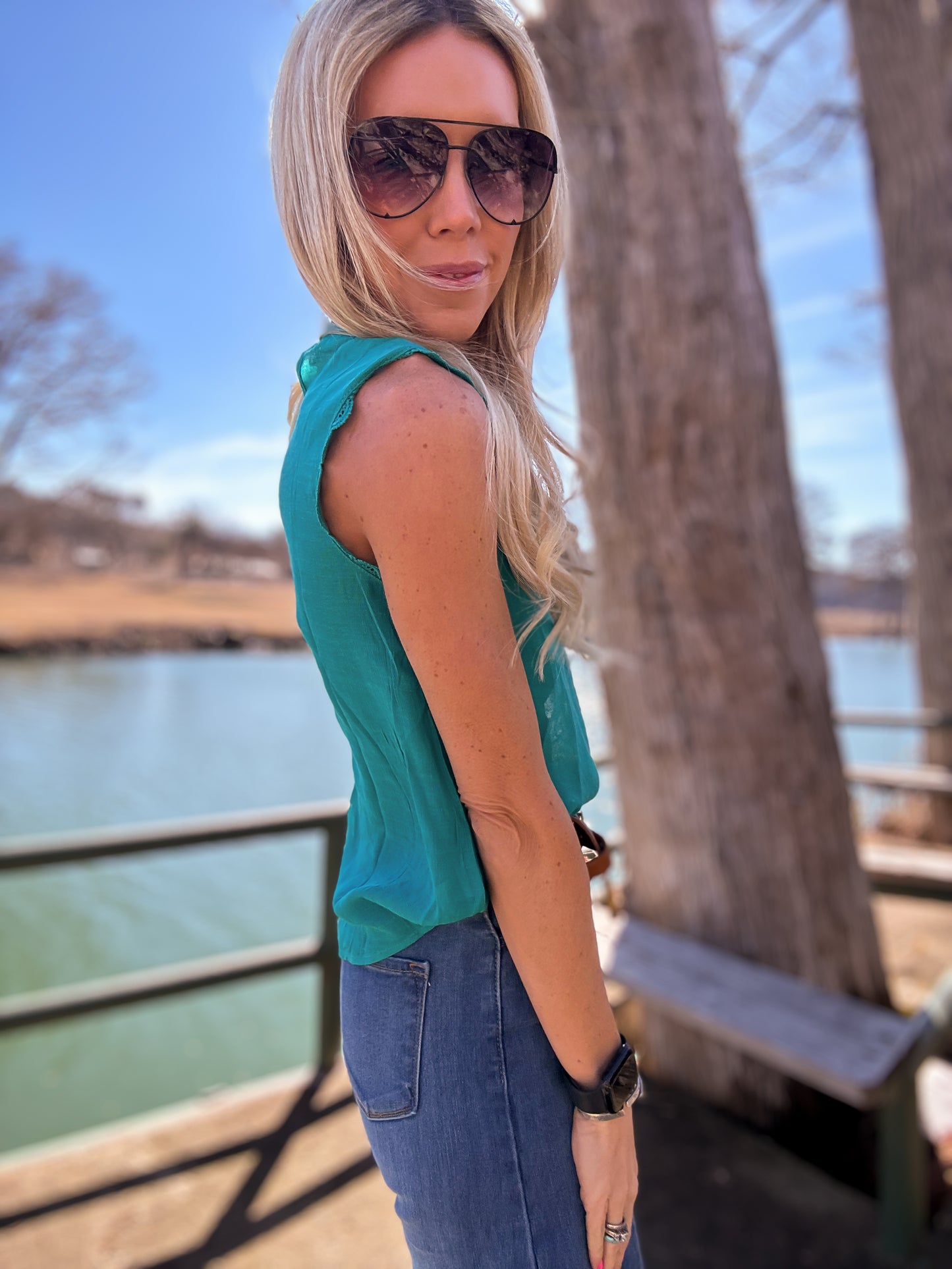 The Orla Sleeveless Lace Top (Teal) - The Vintage Emmie