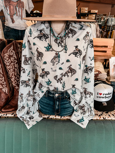 The Wild West Rodeo Button Down Shirt (Baby Blue)