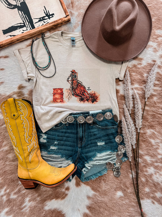 Cowgirl Barrel Racer Tee (Tan) - The Vintage Emmie