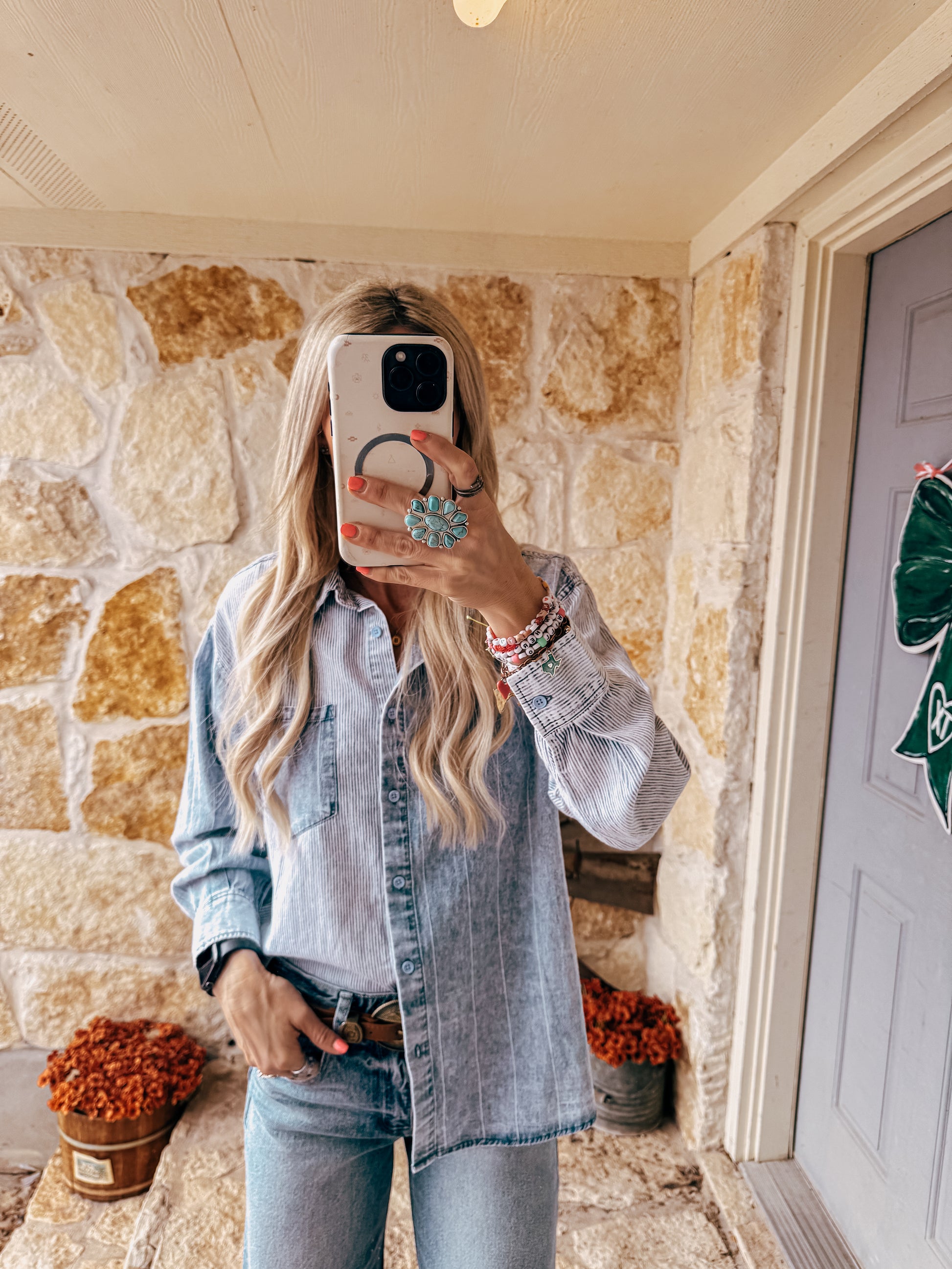 The Texola Stripe Button Down (Denim) - The Vintage Emmie