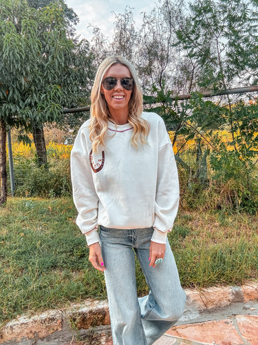 The Rodeo Embroidered Sweatshirt (White) - The Vintage Emmie
