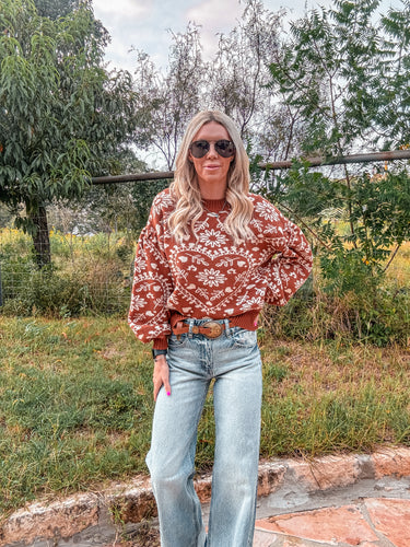 The Rosebud Heart Sweater (Rust) - The Vintage Emmie