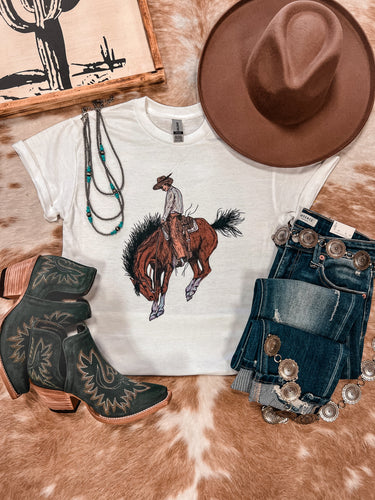 The Bronc Ridin Cowboy Tee (White)