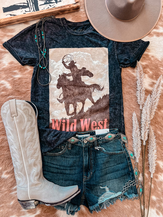 Wild West Mineral Wash Tee (Black) - The Vintage Emmie