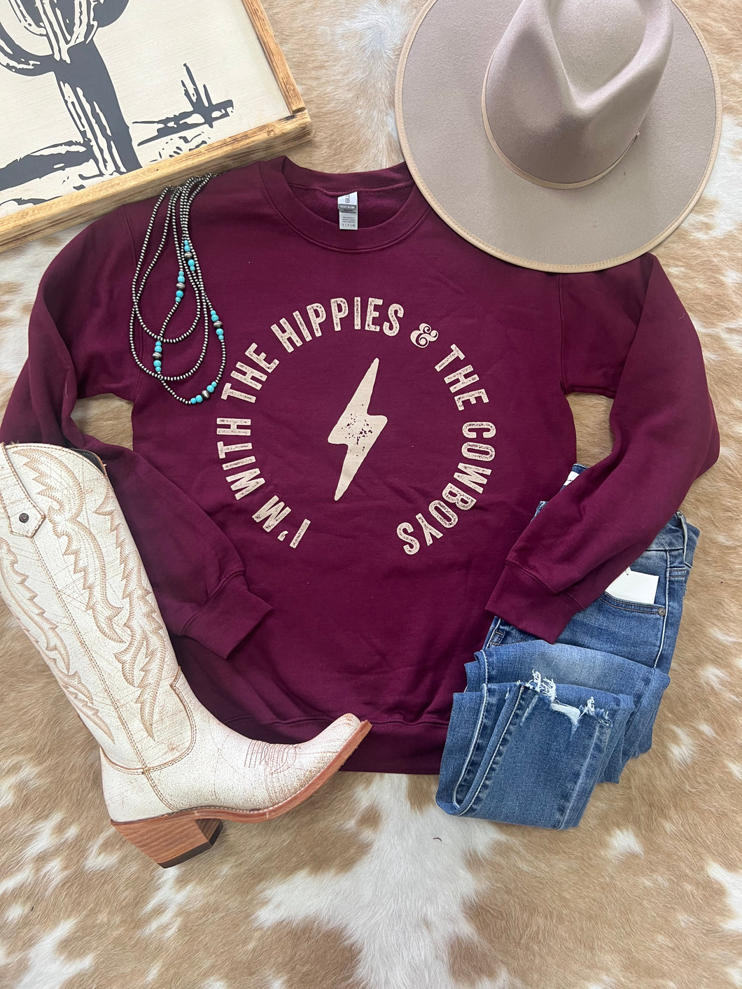 Hippies & Cowboys Sweatshirt (Maroon)