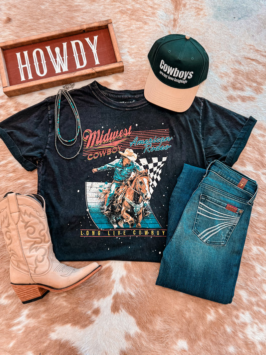 Midwest Cowboy Oversized Mineral Wash Tee (Black) - The Vintage Emmie
