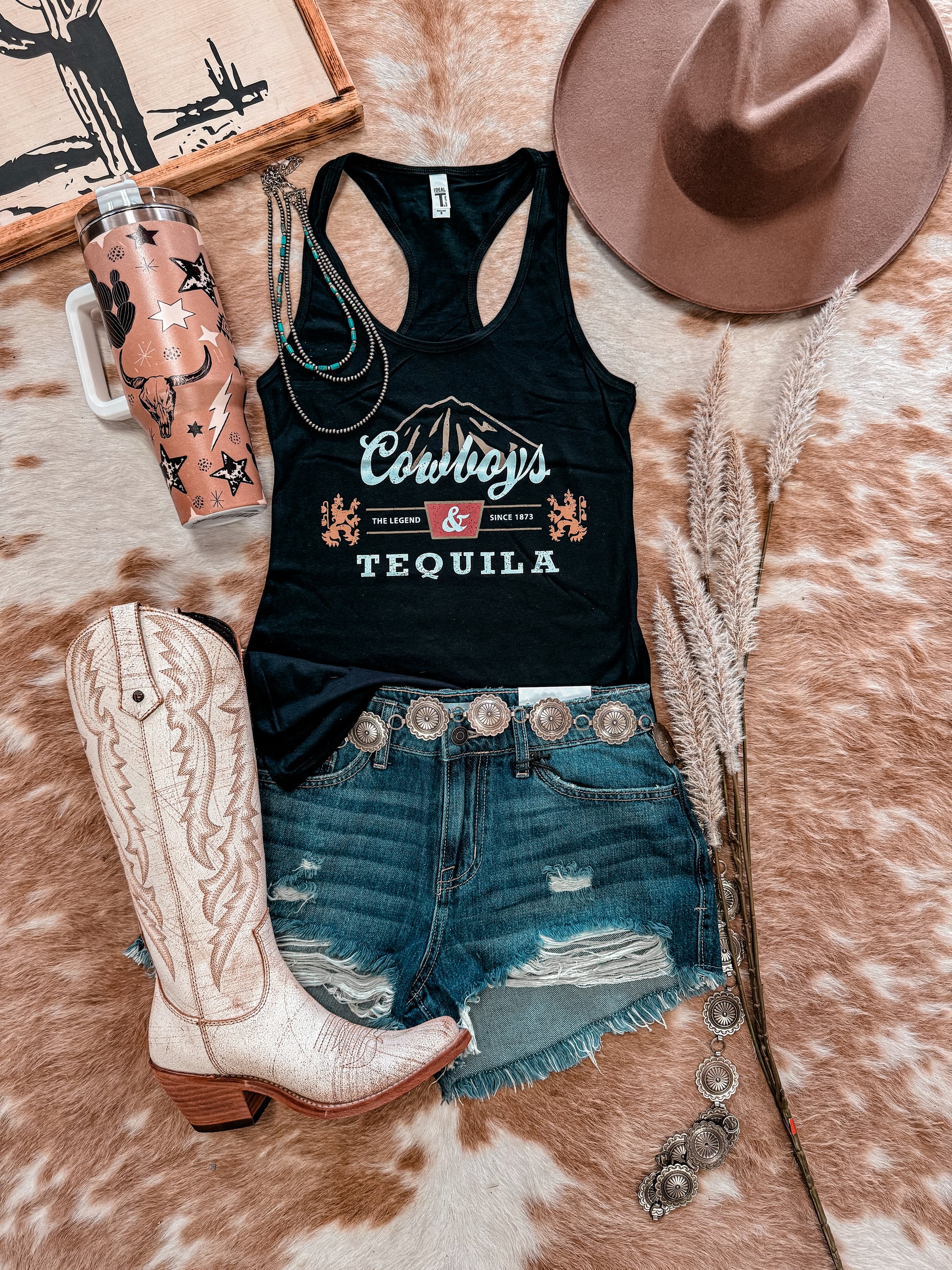 Cowboys & Tequila Tank (Black) - The Vintage Emmie