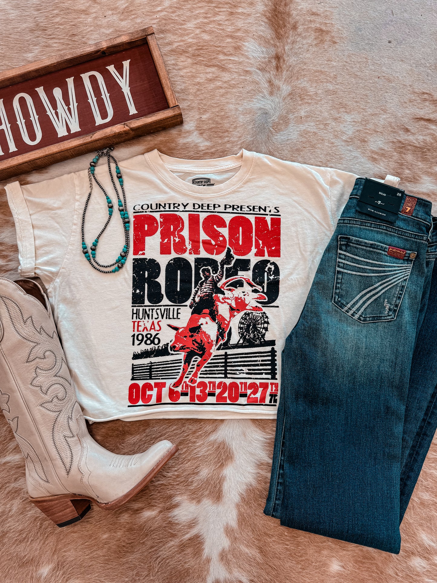 Prison Rodeo Cropped Tee (Cream) - The Vintage Emmie