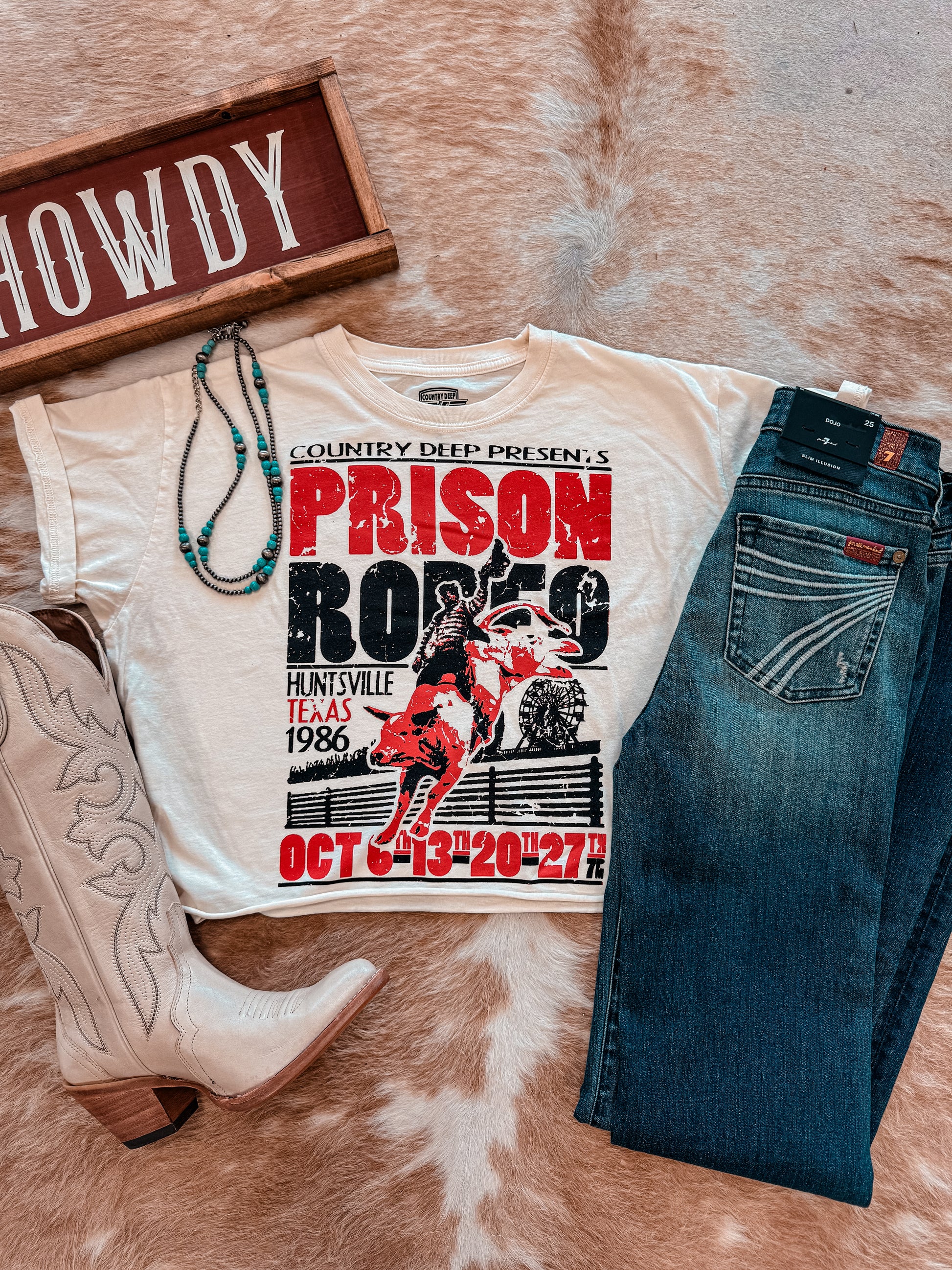 Prison Rodeo Cropped Tee (Cream) - The Vintage Emmie