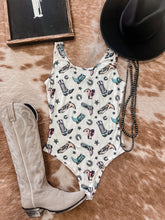 Cowboy Boots and Stars Tank Top Bodysuit (White)