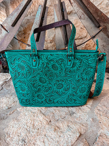 The Ole Kate Tooled Leather Handbag (Turquoise)