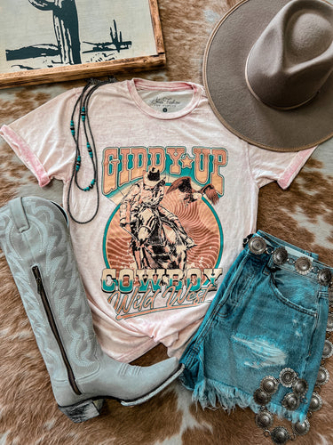 Giddy Up Cowboy Mineral Wash Tee (Pink) - The Vintage Emmie