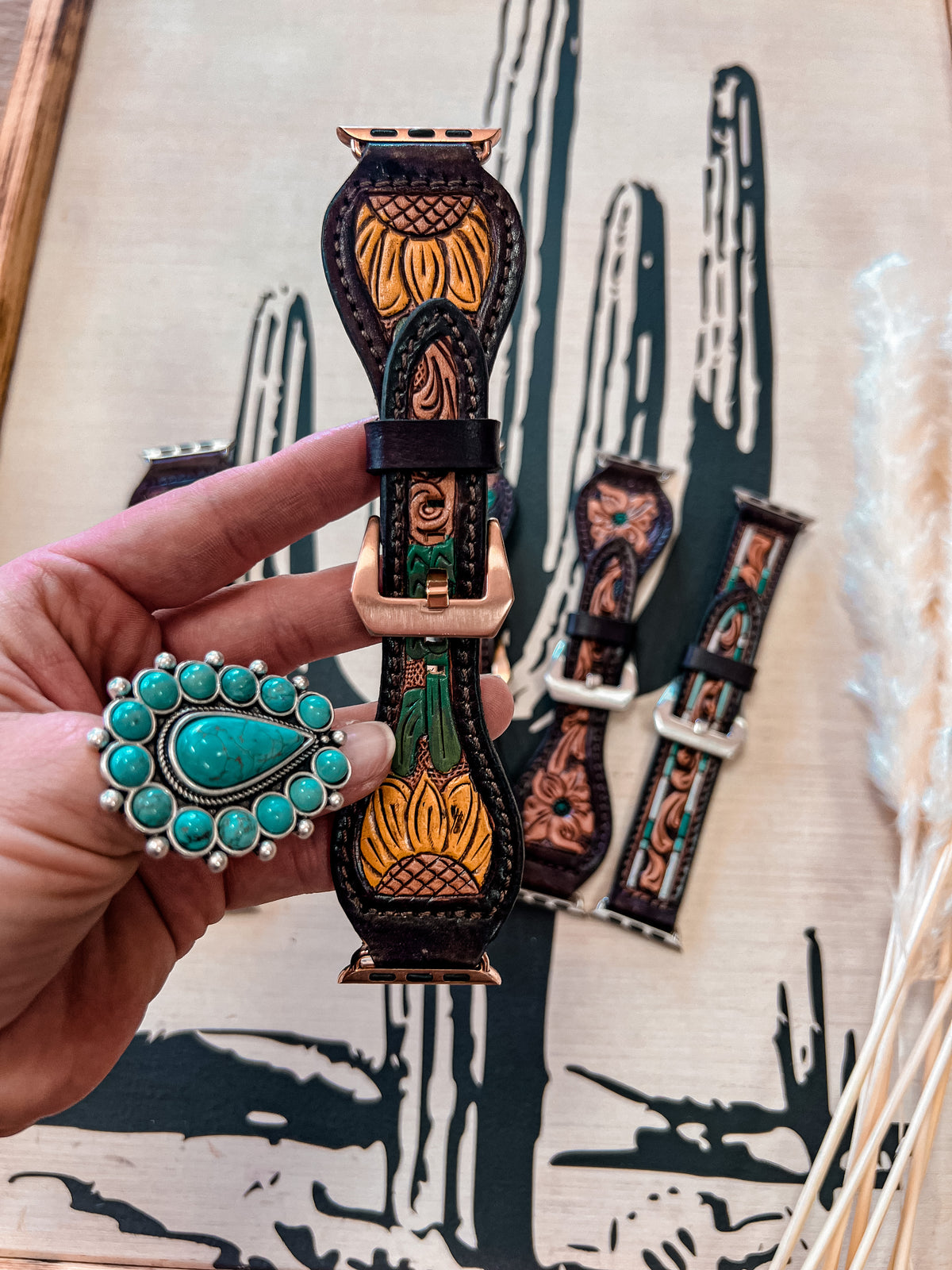 The Ole Mattie Leather Watchband (Cactus Sunflower) - The Vintage Emmie