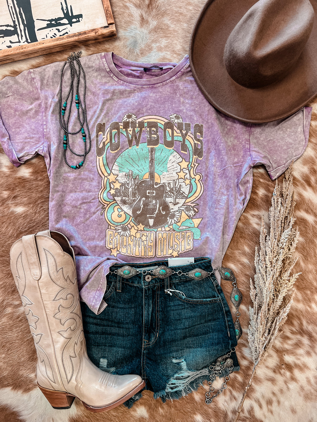 Cowboys & Country Music Mineral Wash Tee (Lavender)