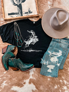 Rodeo Cowboy Crop Tee (Black)