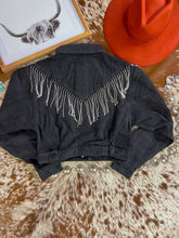 The Rosevine Rhinestone Fringe Denim Jacket (Black)