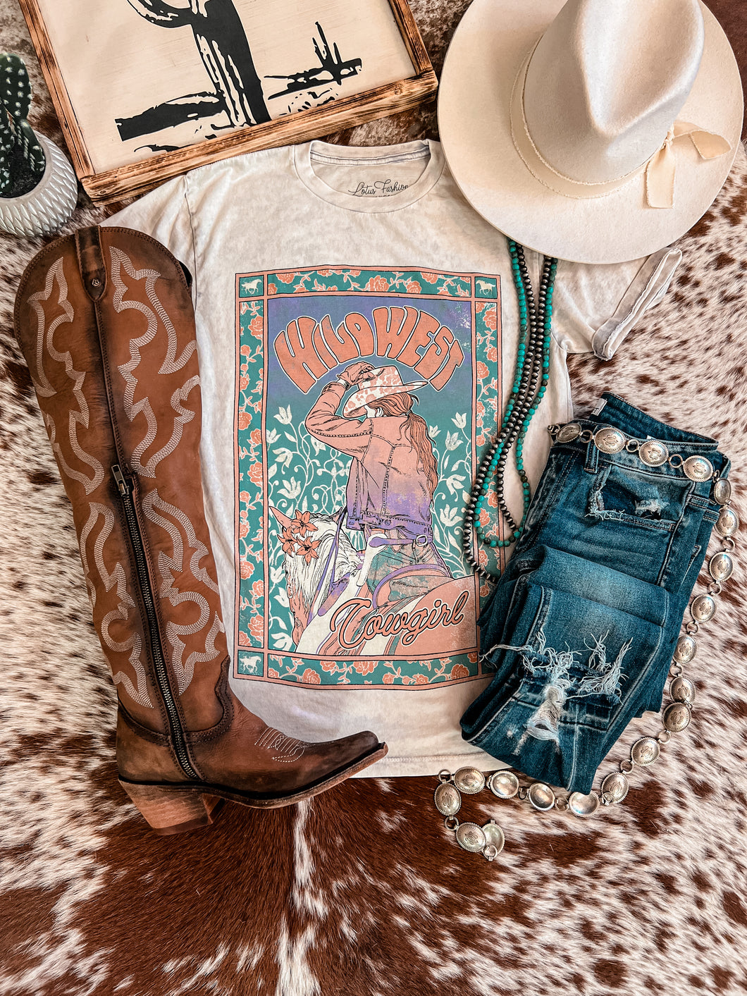 Wild West Cowgirl Tee (Off White Mineral Wash)