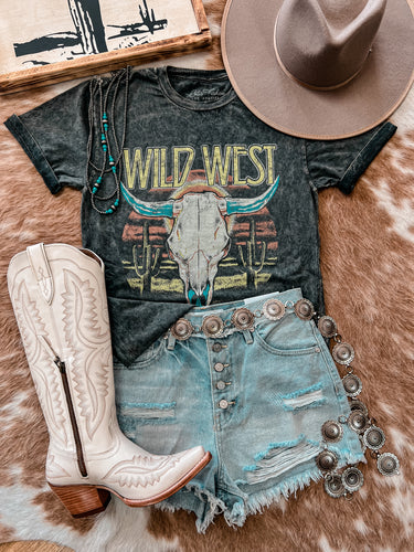 Wild West Skull Mineral Wash Tee (Stone Gray)