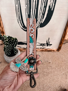 Tooled Leather Keychain (White Feathers)
