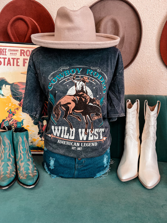 Cowboy Rodeo Wild West Mineral Wash Tee (Black) - The Vintage Emmie