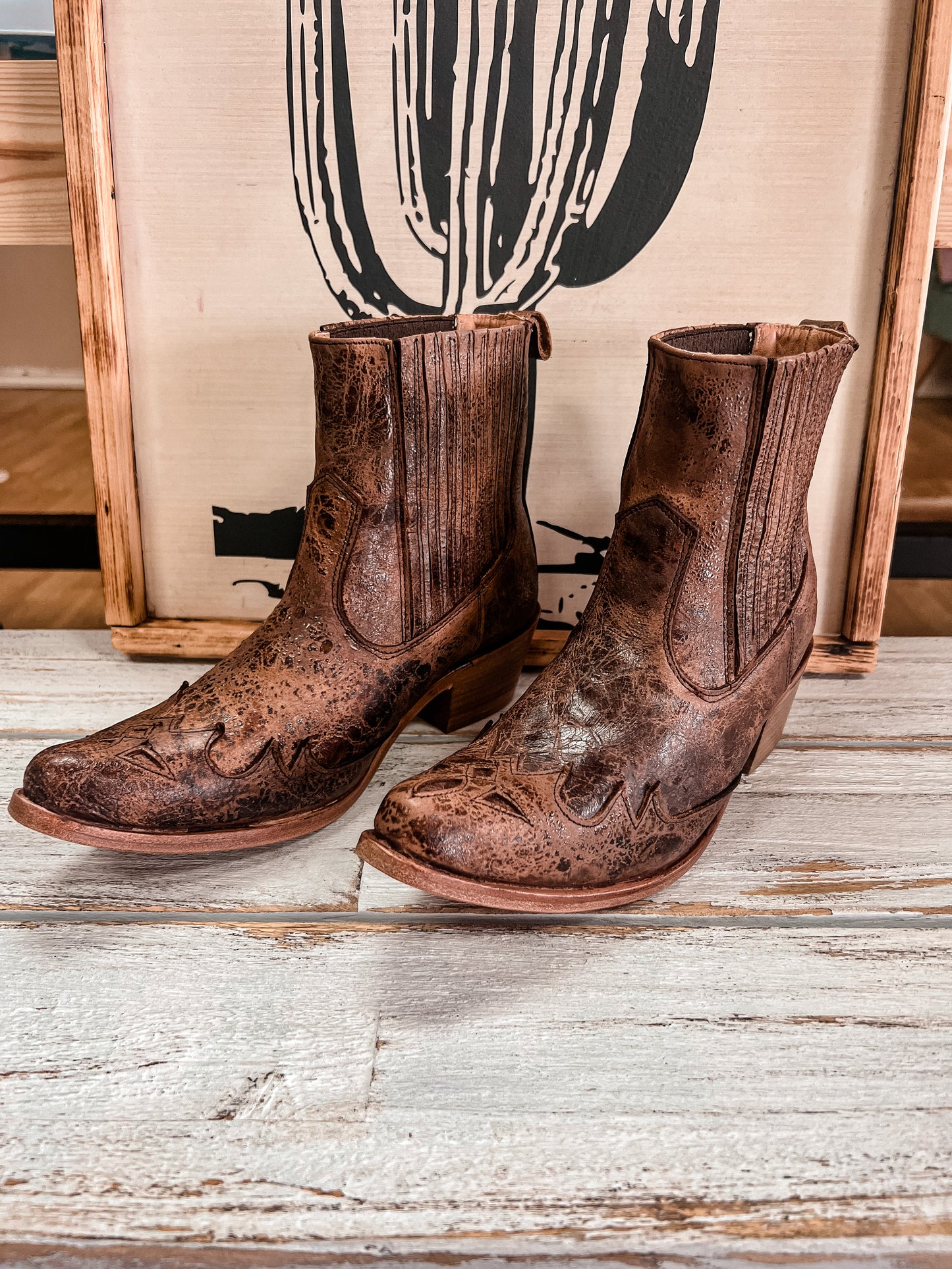 Agave Sky Paige Overlay Ankle Bootie (Vintage Chocolate) - The Vintage Emmie