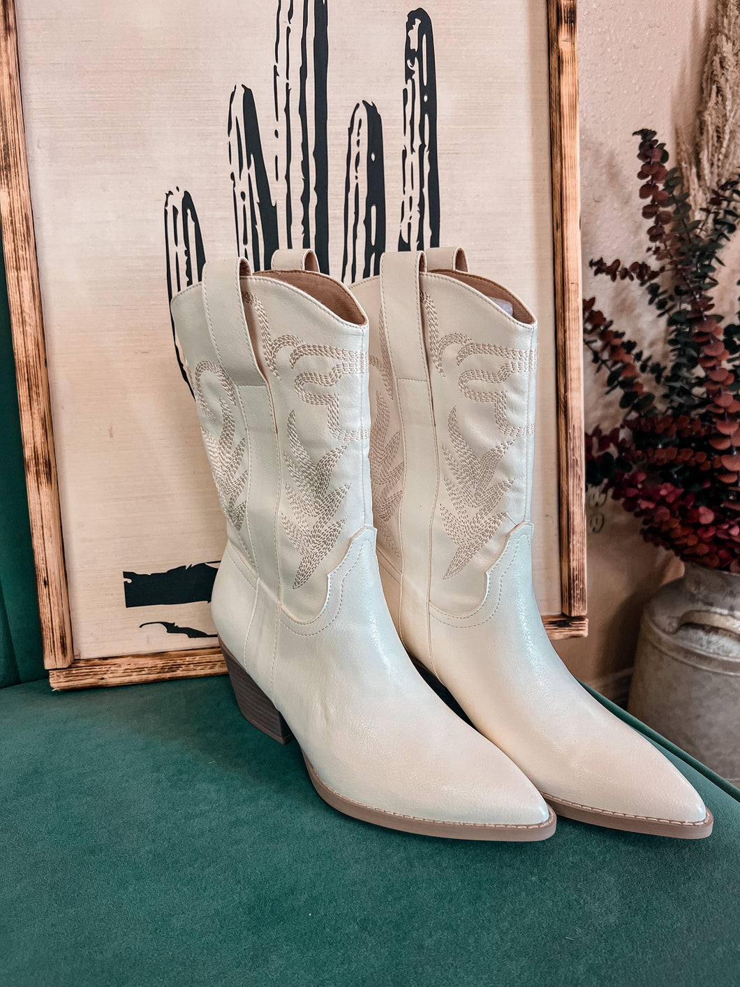 The Rowena Embroidered Bootie (White)