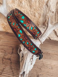 Tooled Leather Purse Strap (Turquoise & Flowers)