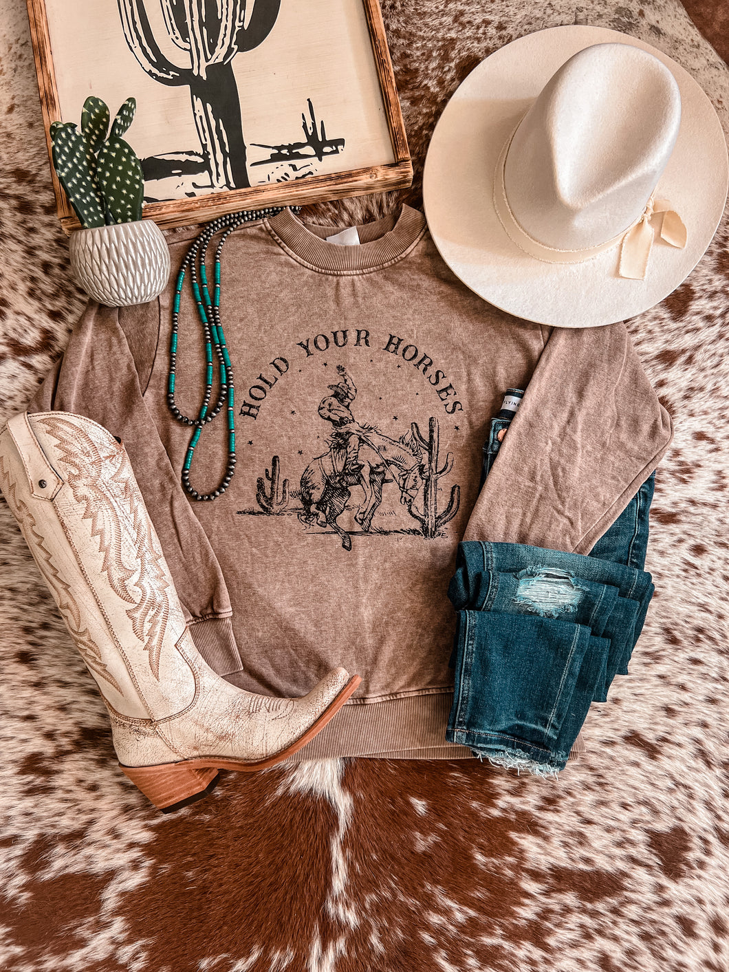 Hold Your Horses Sweatshirt (Mineral Wash Taupe)