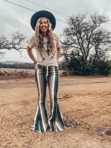 The Joliet Stripe Bell Bottom Jeans (Blue) - The Vintage Emmie