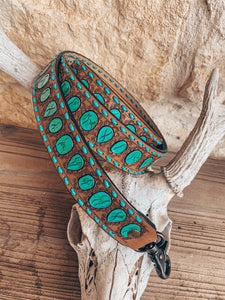 Leather Tooled Purse Strap (Turquoise Stone)