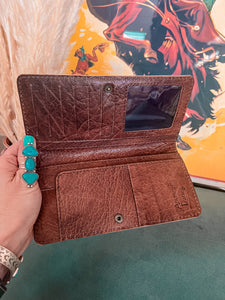 The Ole Allie Tooled Leather Wallet (Floral Turquoise Stitching)