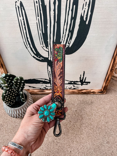 Tooled Leather Keychain (Cactus & Feathers)