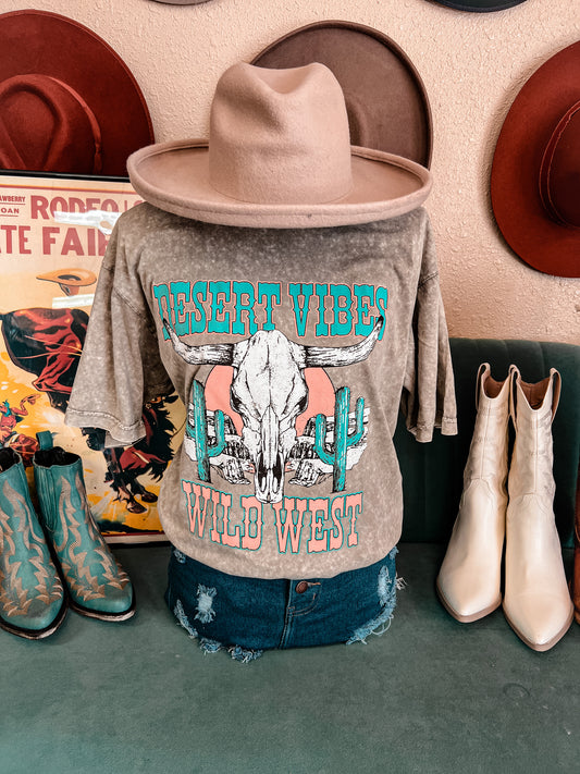 Desert Vibes Wild West Mineral Wash Tee (Mocha) - The Vintage Emmie