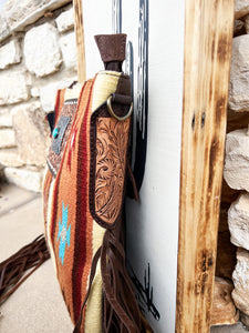 The Ole Ike Clanton Saddle Blanket Purse (Rust & Turquoise Buckle)