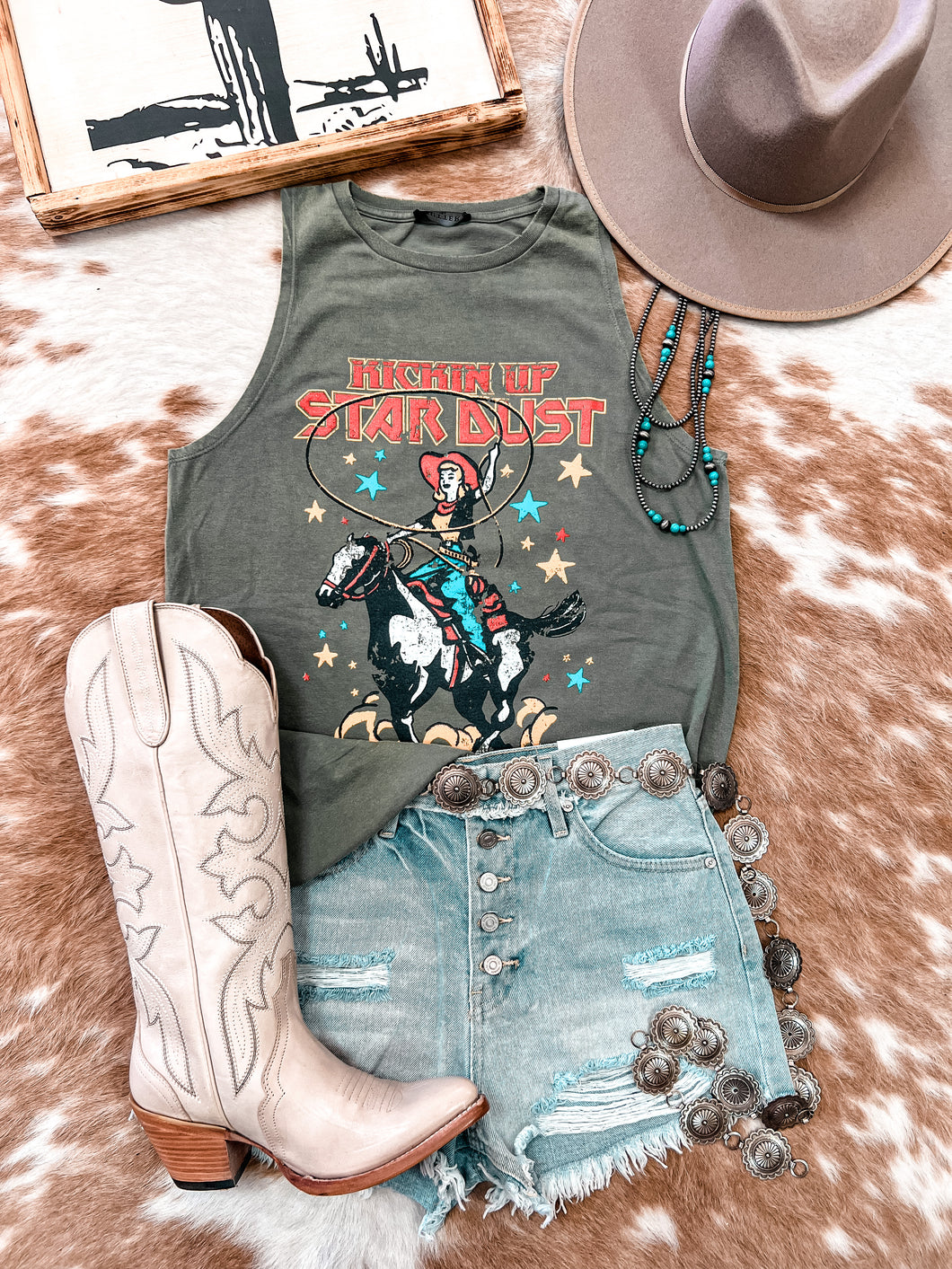 Kickin Up Star Dust Muscle Tank (Olive)