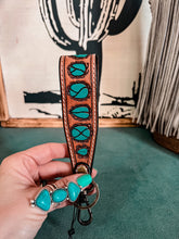 Small Tooled Leather Keychain (Turquoise Stone)